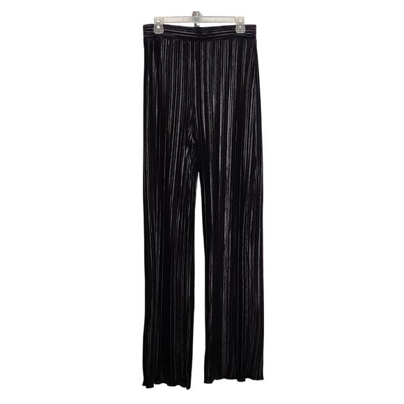 BEFORE YOU Black Pleated Velvet Wide Leg Pants, Size Large - Picture 2 of 10